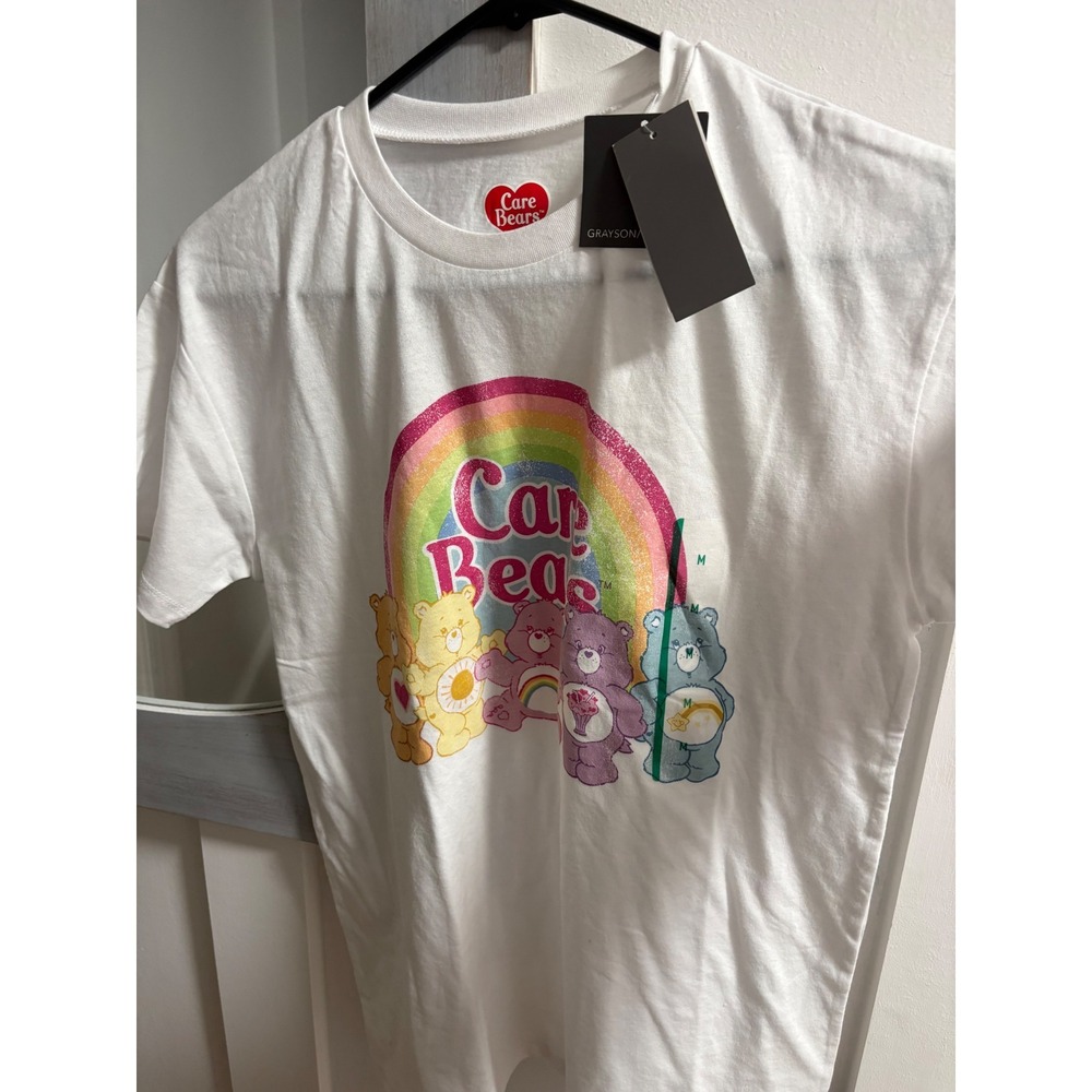 Care Bears Grayson Collective White Graphic TShirt Rainbow Glitter Womens Medium